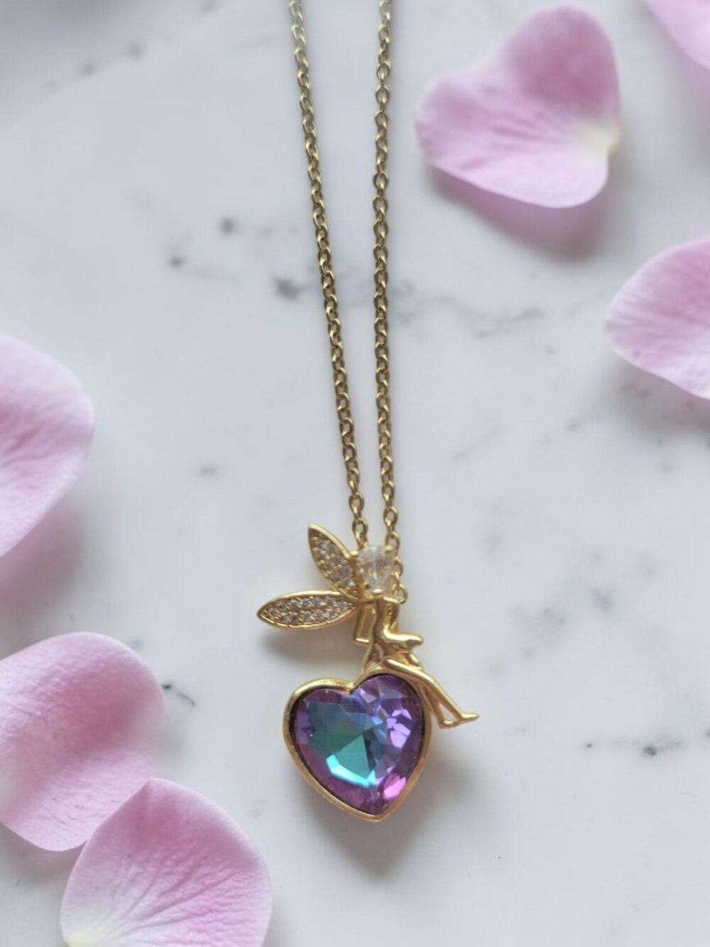 18K Gold Plated Purple Heart Fairy Necklace